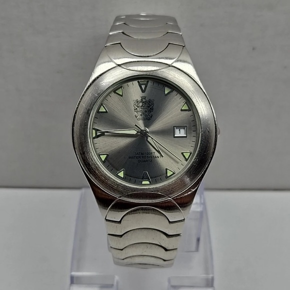 Paolo Gucci Mens Quartz Date Silver Tone Watch PG538WG New Battery 3ATM 100FT WR